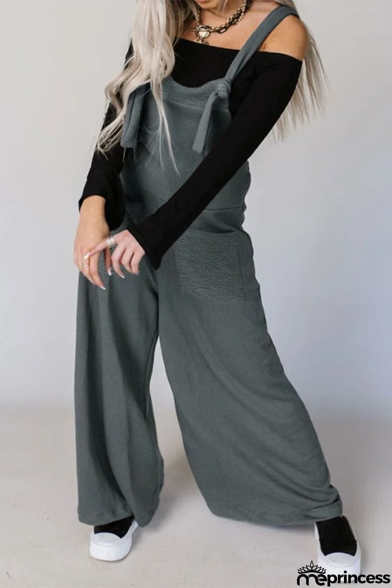 Casual Solid Pocket U Neck Loose Jumpsuits