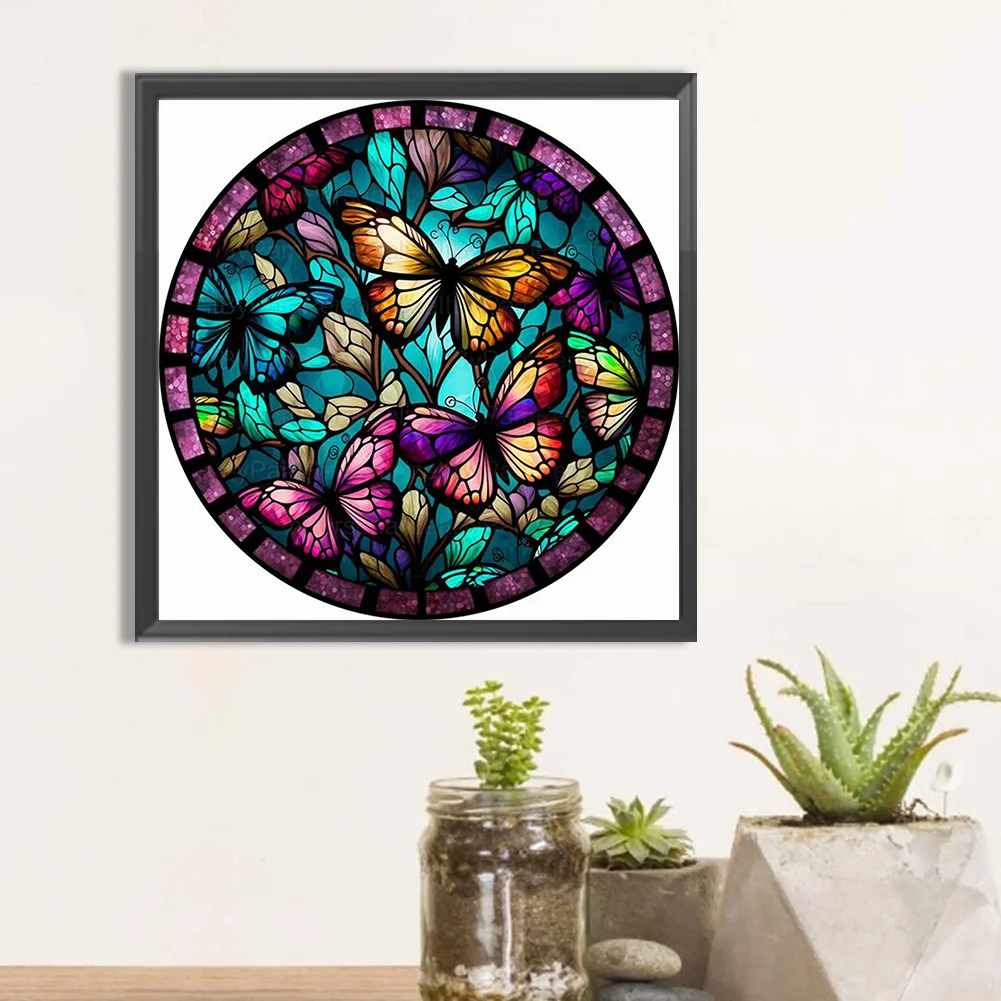 Diamond Painting - Full Round Drill - Stained Glass Butterfly(30*30cm)
