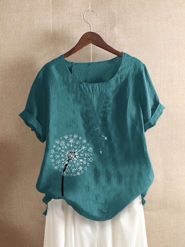 Flower Print Short Sleeve Casual T shirt For Women P1654265