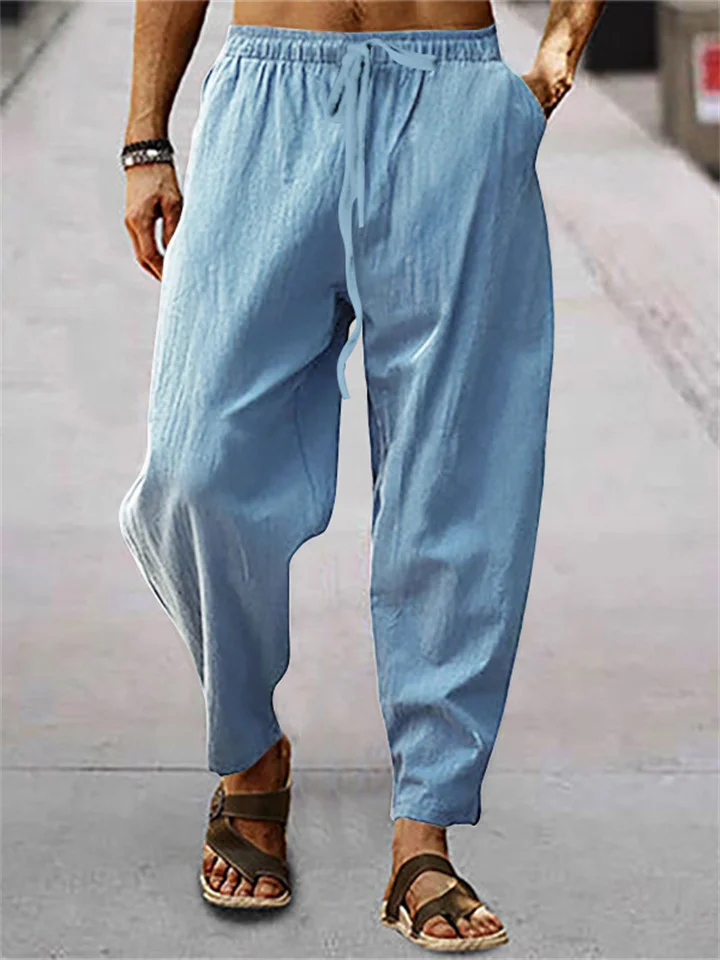Men's Linen Pants Trousers Summer Pants Pocket Plain Comfort Breathable Outdoor Daily Going out Linen / Cotton Blend Fashion Casual Black White-Cosfine