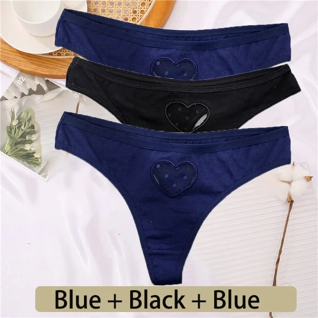 3PCS/Set Cotton G-String Seamless Thong Women Transparent Heart Low Waist Panties Ladies Underwear Panty Comfortable Lingerie