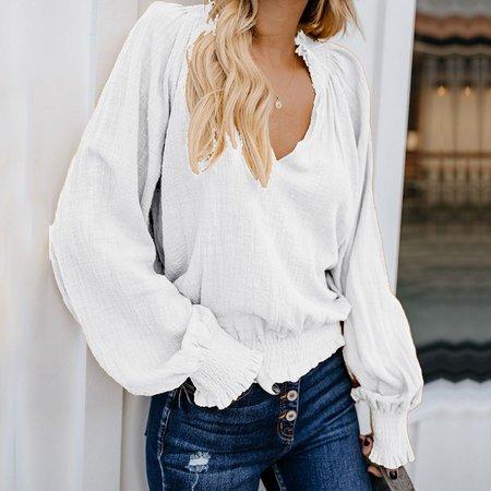 Vintage Solid Long Sleeve Tops -Blouses