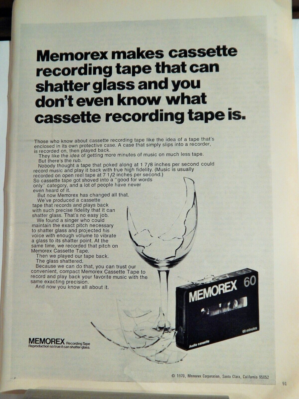 MEMOREX AUDIO CASSETTE TAPE 1971 VINTAGE Photo Poster painting AD, RARE SOUGHT EPHEMERA