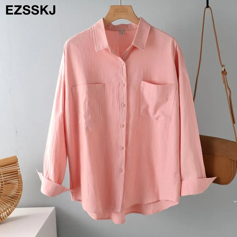 2021 new chic casual loose cotton blouse shirt women female white blouse shirt  spring summer women oversize shirt top