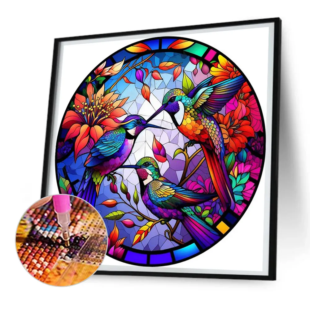 Diamond Painting - Full Round Drill - Stained Glass Birds(Canvas|30*30cm)