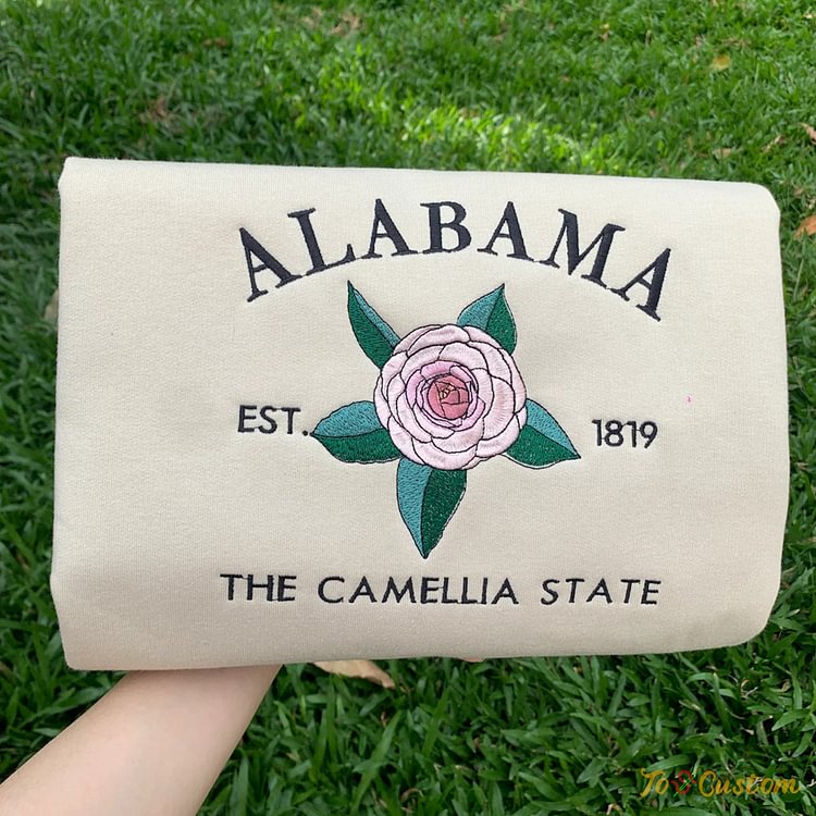 TOSCUSTOM™ Alabama State Sweatshirt Camellia Flower Embroidered Gift 