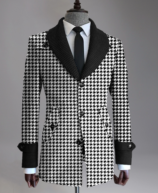 Okaywear Business Knitted Shawl Lapel Button Houndstooth Print Jacket