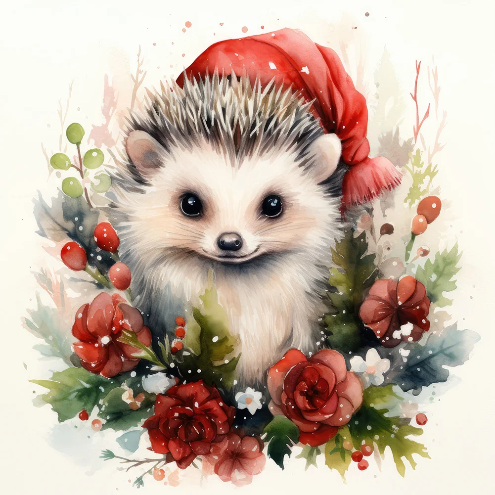 Diamond Painting - Full Round Drill - Christmas Hedgehog(Canvas|30*30cm)