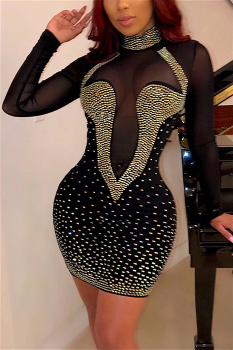 Sexy Hot-Drilling Mesh Perspective Dress