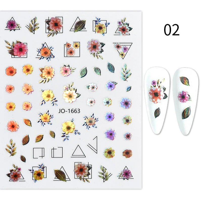 1PC Spring Green Palm Flowers Leaves 3D Nail Stickers Self-Adhesive Slider Nail Art Decorations Geometry Leaf Decals Manicure-Nail Inspo