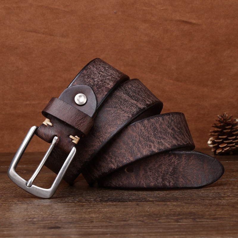 5.5mm Extra Thick Stainless Steel Pin Buckle Vintage Leather Belt DANRRIO.COM DANRRIO