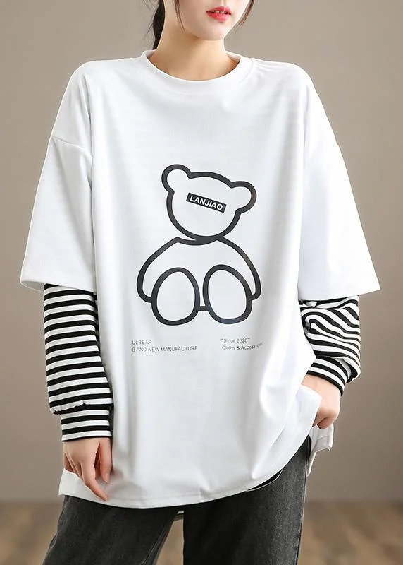 Unique White Bear Design Clothes O neck Half Sleeve Knee Spring Top