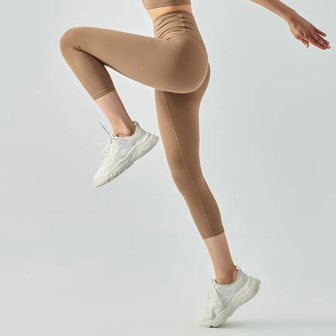 Buy no camel toe high waist buttery soft brushed stretchy yoga capri leggings of high quality on Hergymclothing Cocoa