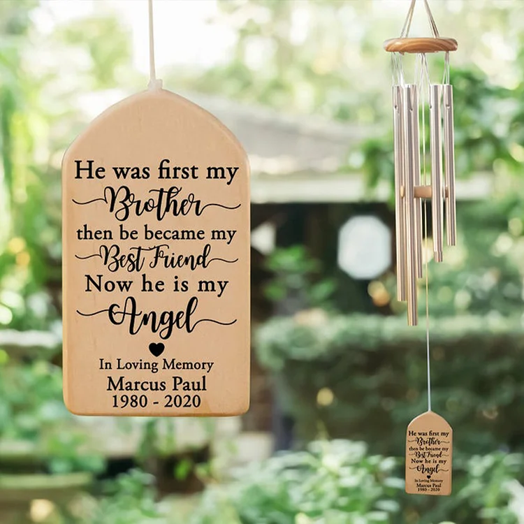 Personalized Loss of Brother Wind Chimes Memorial Gifts “Now He Is My Angel”