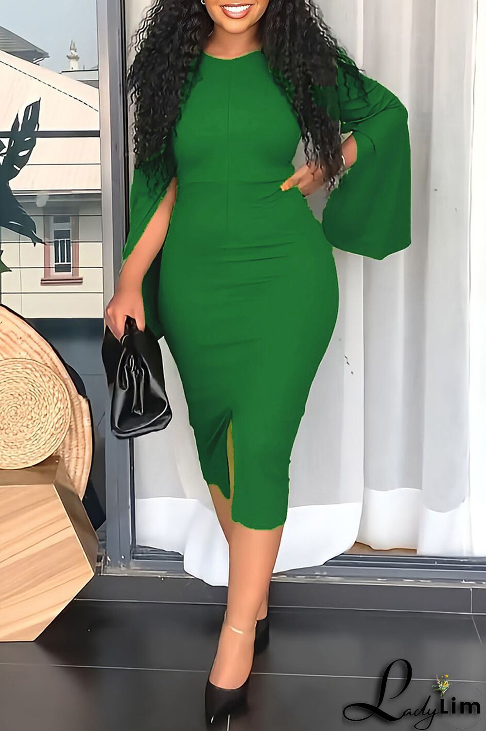 Red Fashion Casual Solid Patchwork Slit O Neck Long Sleeve Dresses