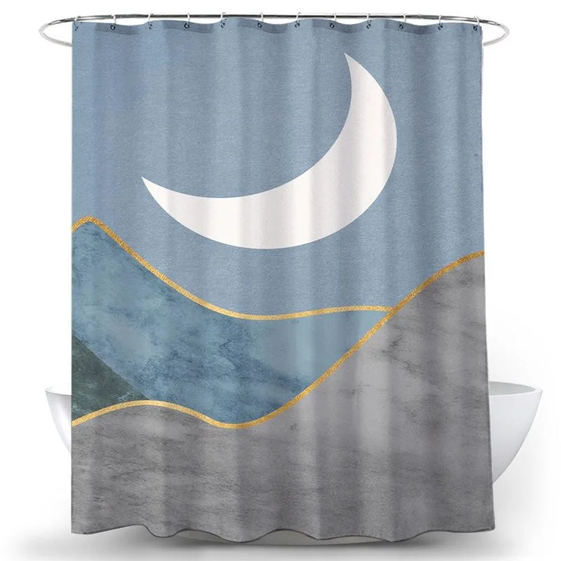 Boho Stars and Moon Washable Shower Curtain Mountain Frabic Waterproof Polyester Bathroom Decor Sets with Hooks