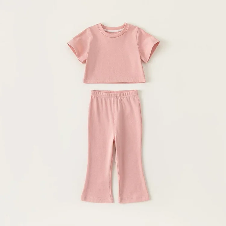 Toddler Girl Solid Color Flared Pajamas Set