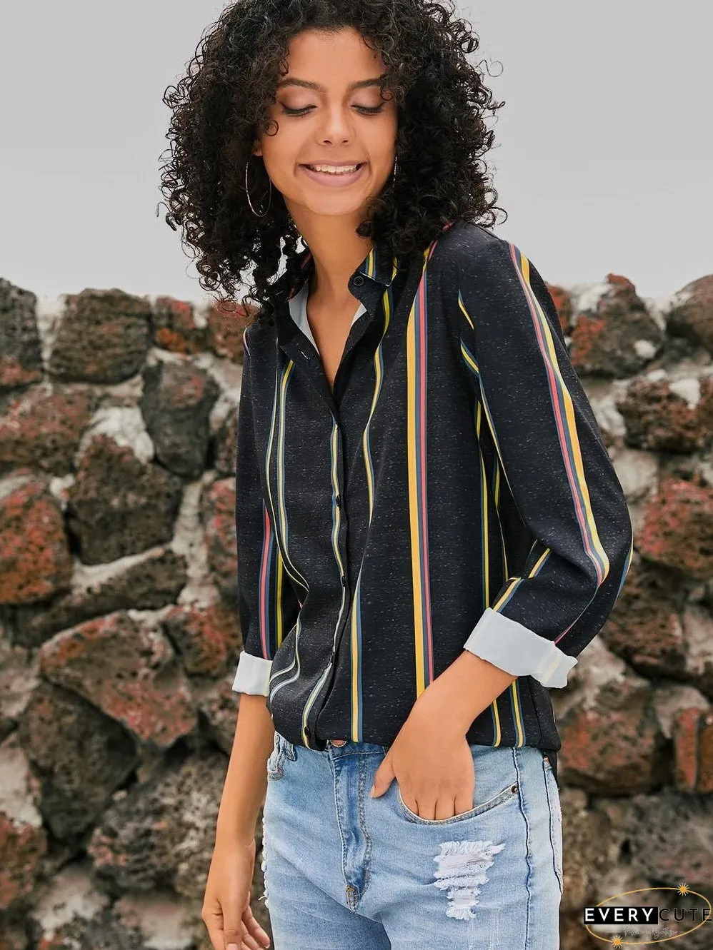 Women's Vertical Striped Button-Down Shirt