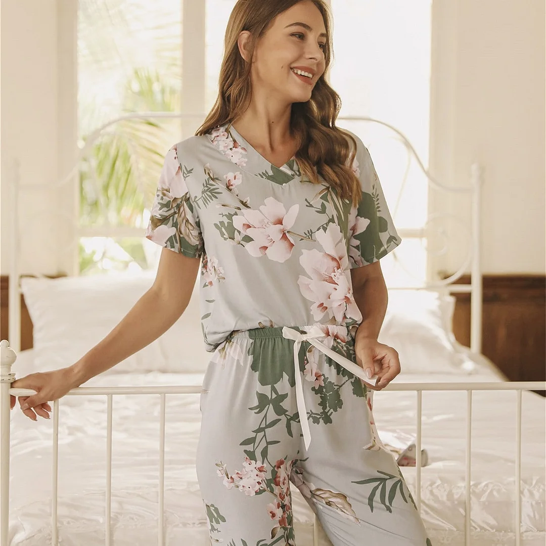 Comfortable Thin Floral Print Home Pajama Set