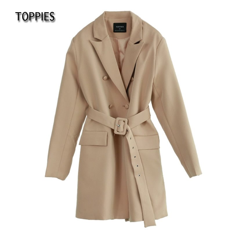 Toppies 2021 Blazer Dress for Women Elegant Fashion Outerwear Jackets Coat Belt Long Sleeve Ladies Blazer