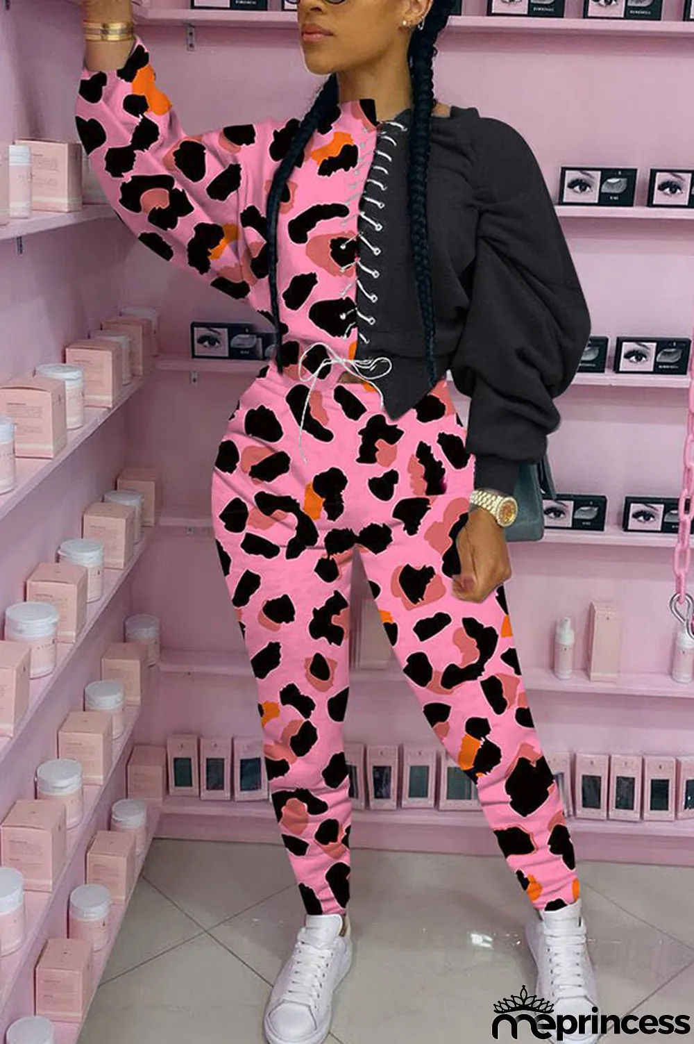 Red Casual Print Bandage Split Joint O Neck Long Sleeve Two Pieces