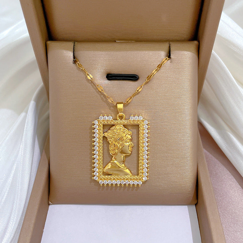 Cartoon Geometric Titanium Steel Diamond Inlay Necklaces