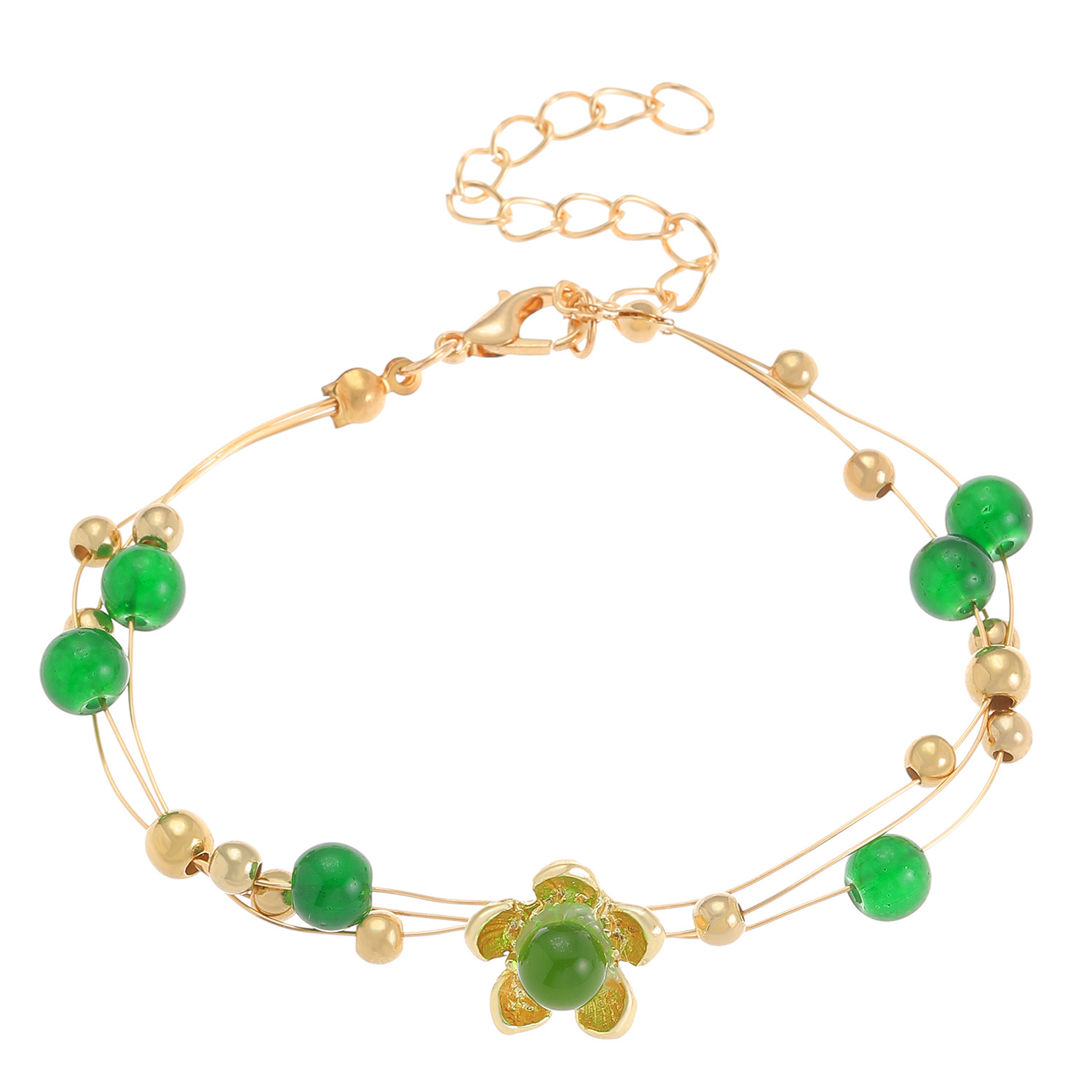 Colorful Pearls Round Beads Gold-Plated Bracelet