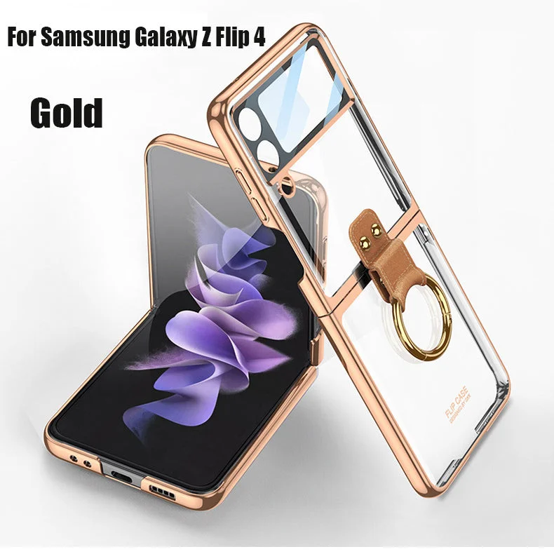 For Samsung ZFlip4 Shell Film Phantom Ring Personality Pure Color Simple Transparent PC Hard Case Phone Case