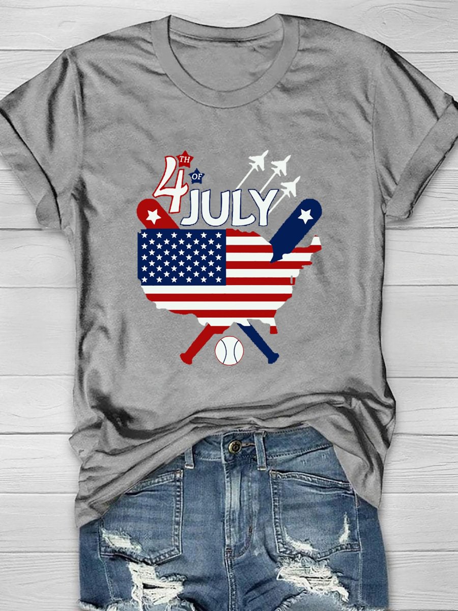 4th Of July Baseball Design Print Short Sleeve T-Shirt