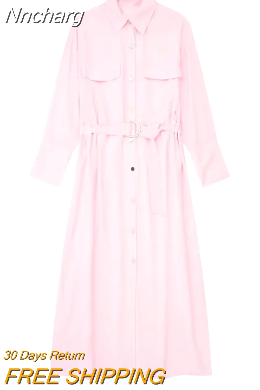 Nncharge TRAF Pink Shirt Dress Woman Belt Long Dress Women Midi Summer Dresses Woman 2023 Elegant Women Dresses