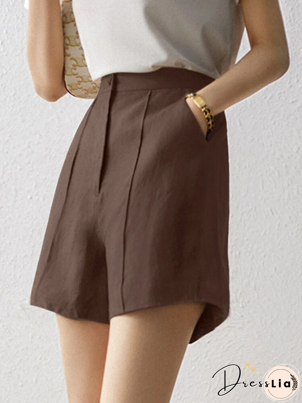 Solid Pocket Button Zip Front Wide Leg Shorts