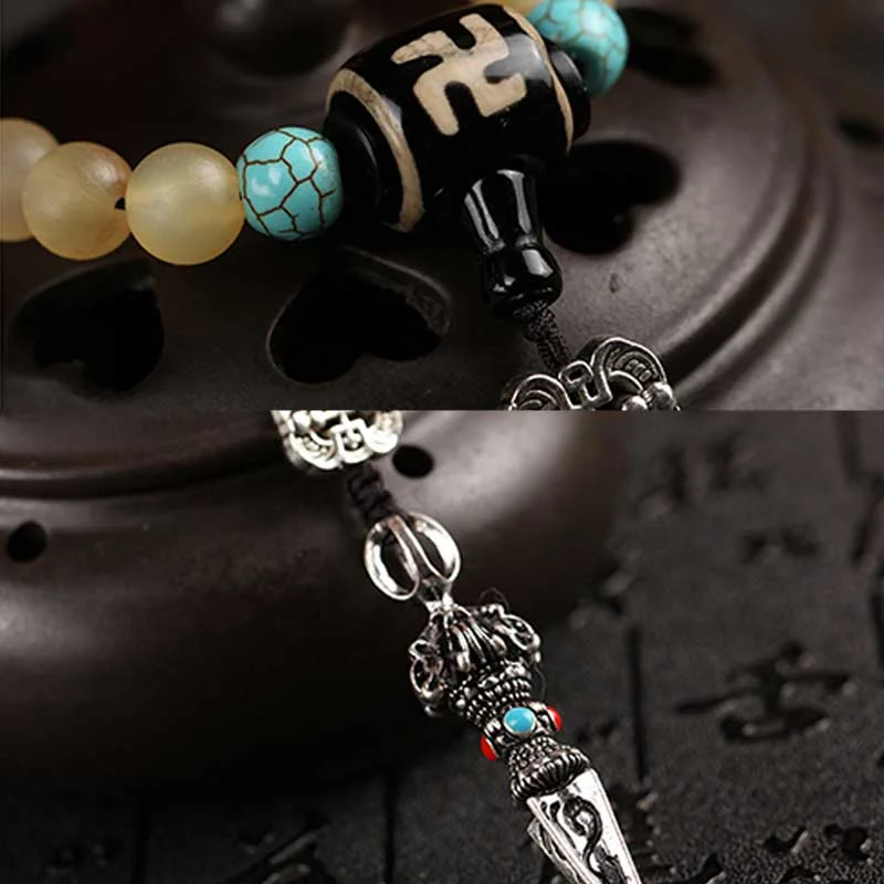 108 Beads Tibetan Sheep Horn Dzi Bead Turquoise Necklace Bracelet Mala