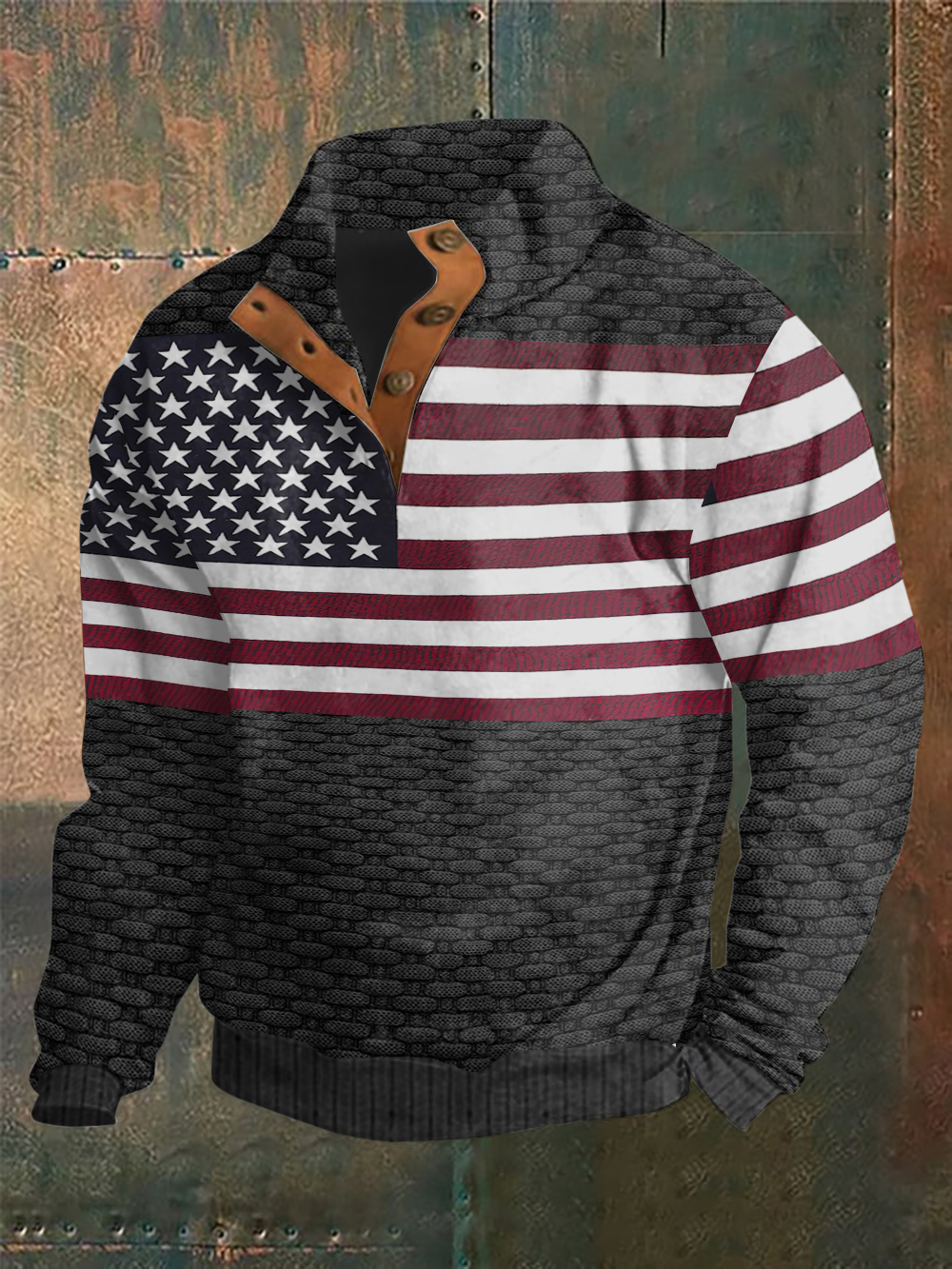 Comstylish Men's Retro American Flag Printed Stand Collar Half-Zip Sweatshirt