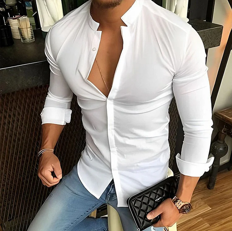Men's Casual Fashion Stand Collar Shirt
