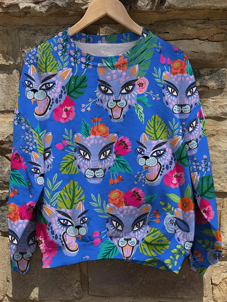 Blue Art Cheetah Girls Crew Neck Sweatshirt