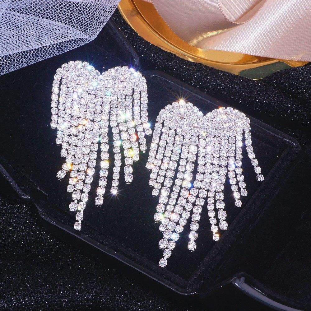 Elegant Big Crystal Heart Drop Dangle Earrings