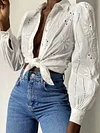 Crochet Hollow Long Sleeves Blouses&Shirts Tops