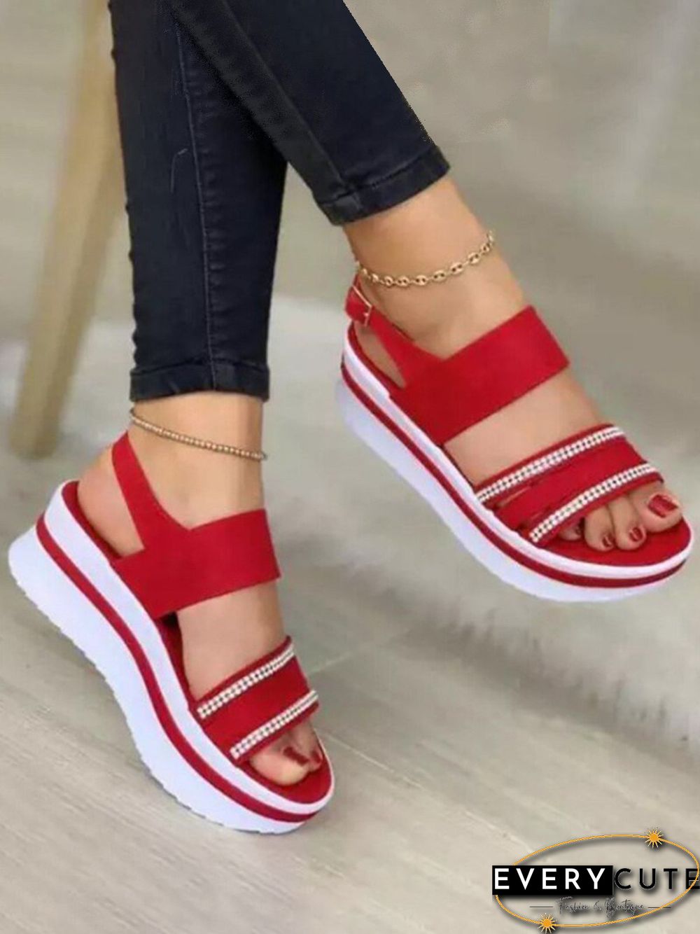 Rhinestone Upper Platform Sandals