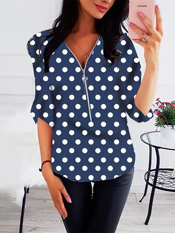 Women Half Sleeve V-neck Solid Color Dress