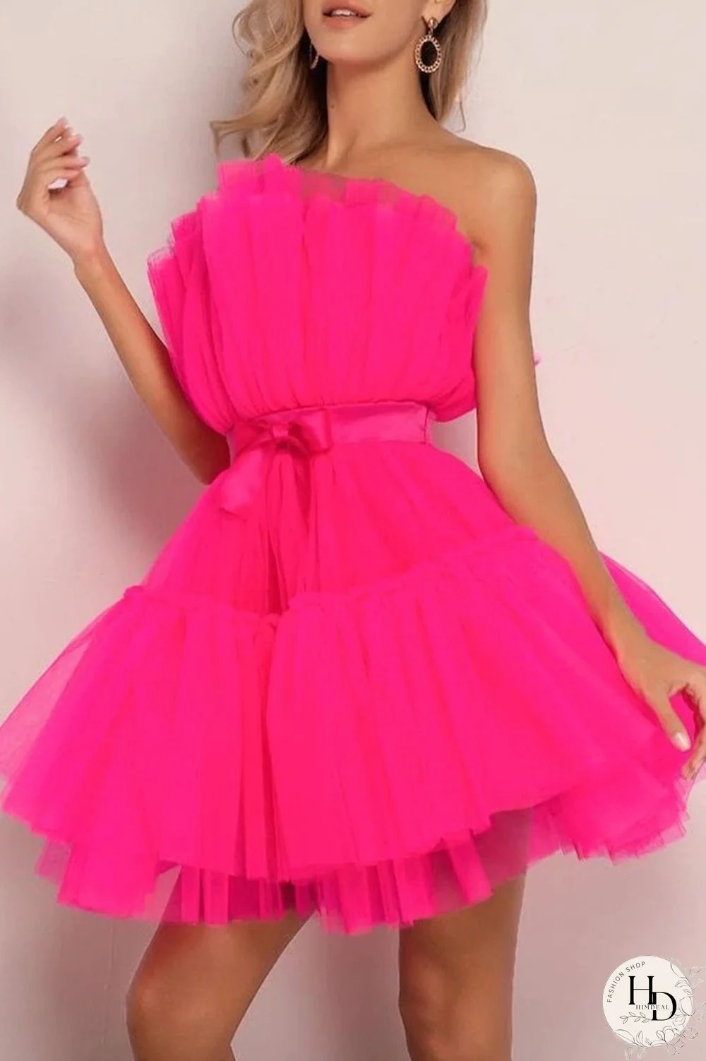 Rose Red Sexy Elegant Solid Patchwork Strapless Princess Dresses