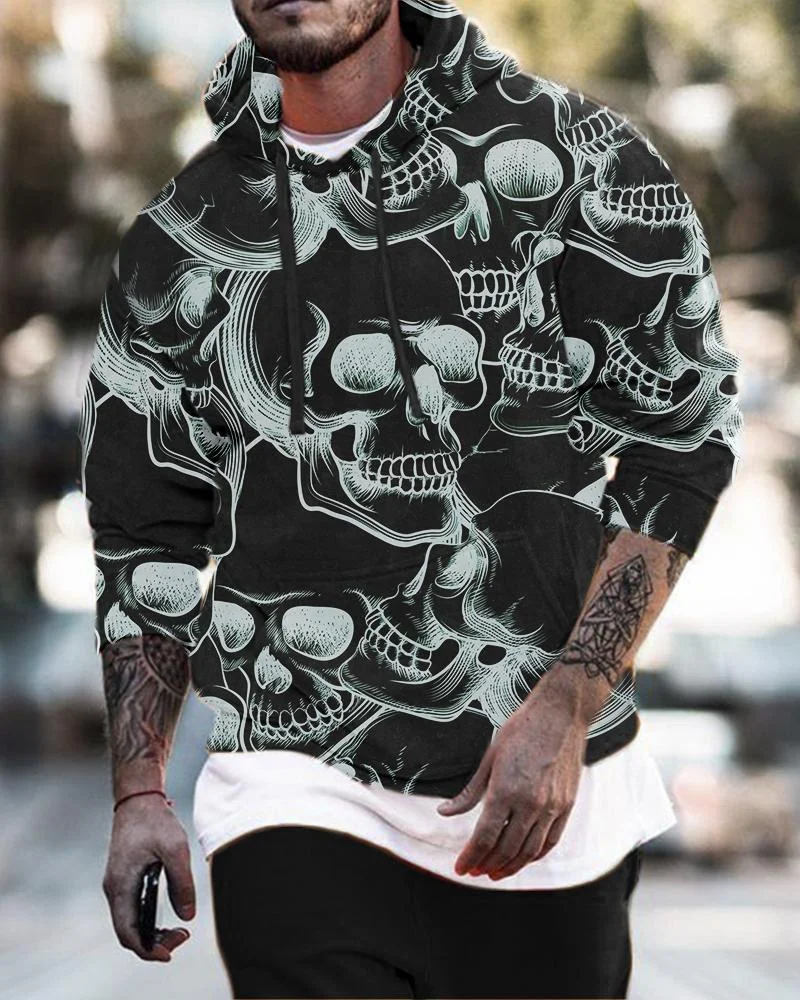 men's casual skull printing Hoodies