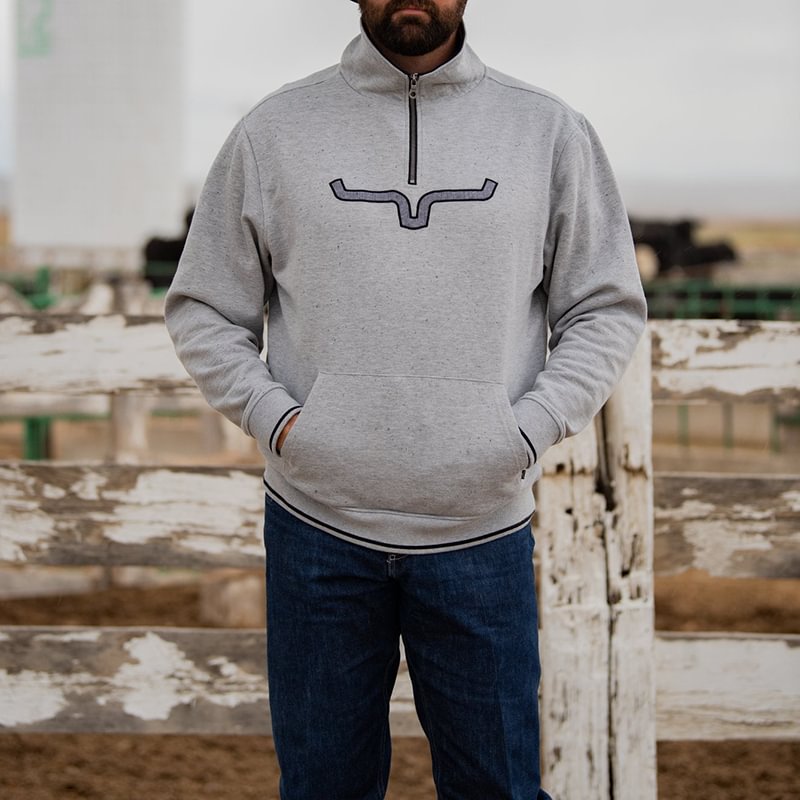 Grey Partial Print Half Turtleneck Sweatshirt