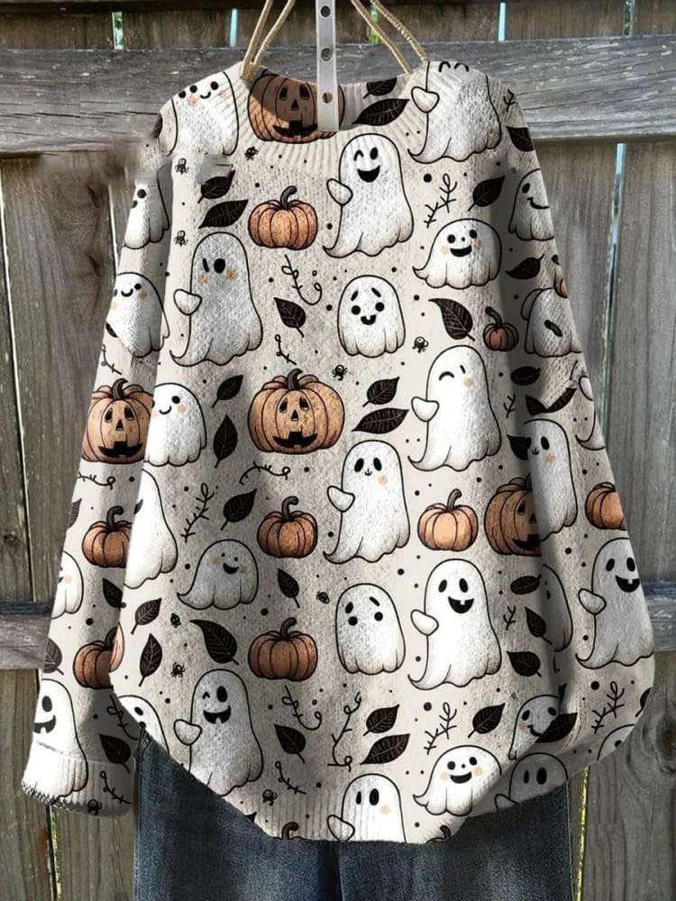 Halloween Ghost  Art  Print Knit Pullover Sweater