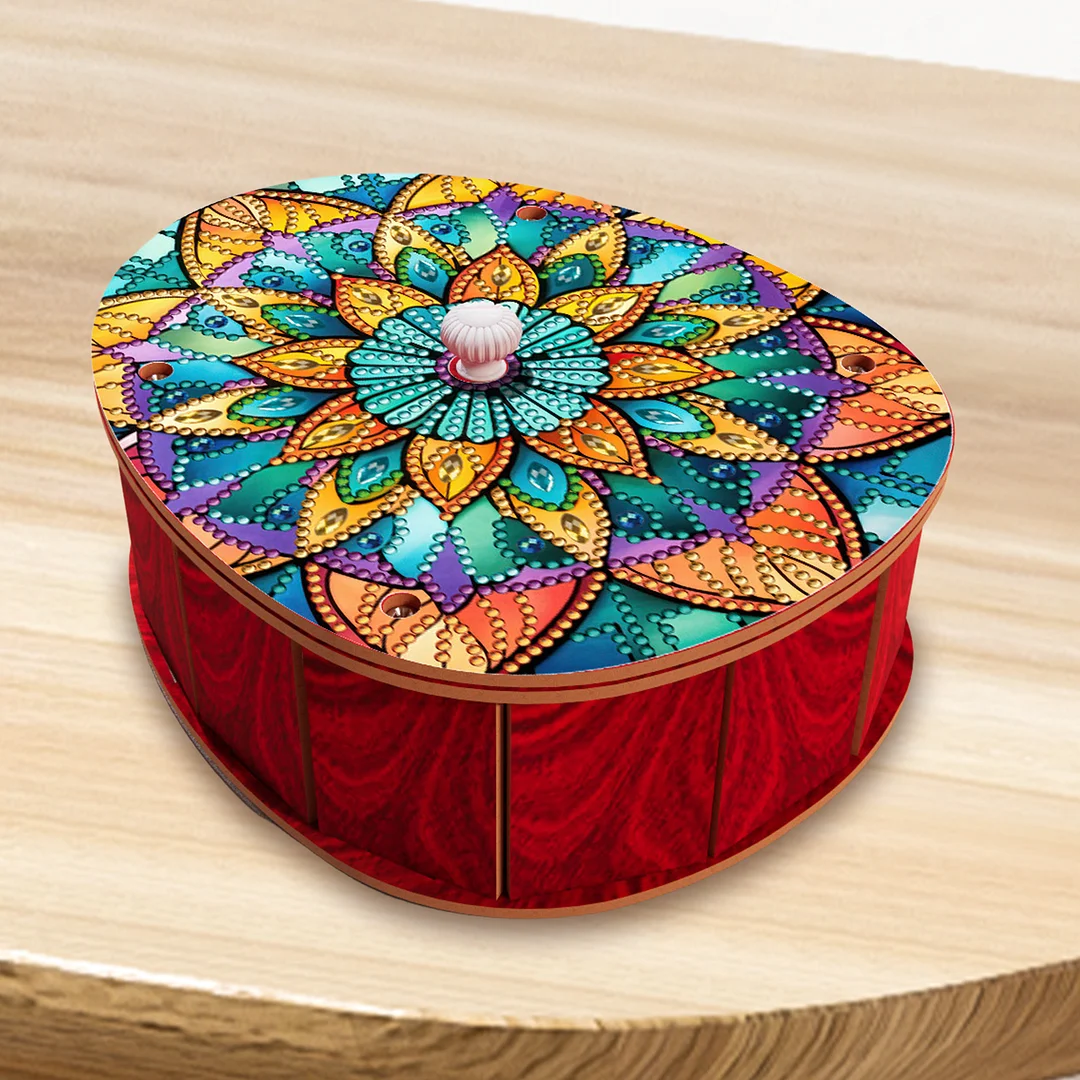 Mandala DIY Diamond Art Crystal Painting Storage Box Egg-Shaped Wood Container