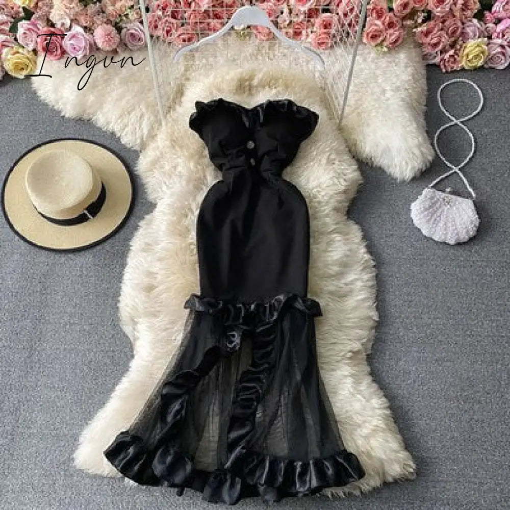 Ingvn - Trends High Quality Women Spaghetti Strap Sexy Dress Strapless Bodycon Slim Red Dinner