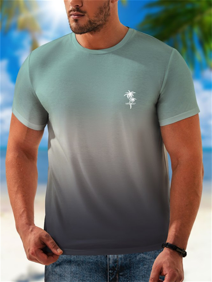 Short Sleeve Men's T-Shirt Round Neck Gradient Color 3D Printing Green