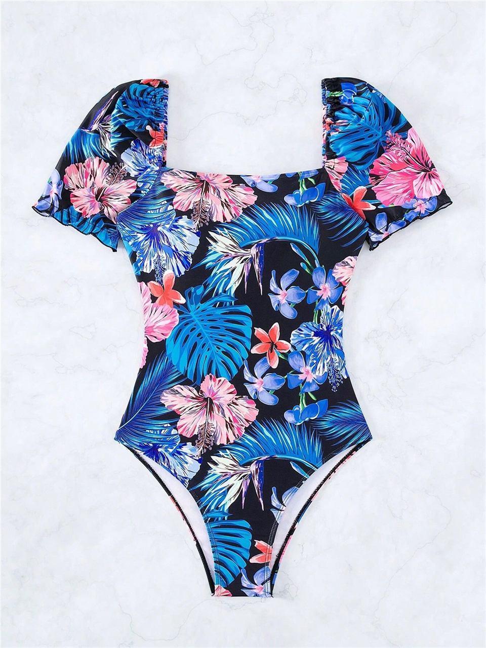 Wimawait Tropical Print Swimwear Women 2025 One Piece Swimsuit Sexy Drawstring Back Bodysuit Female Bathers Bathing Swimming Beach Summer