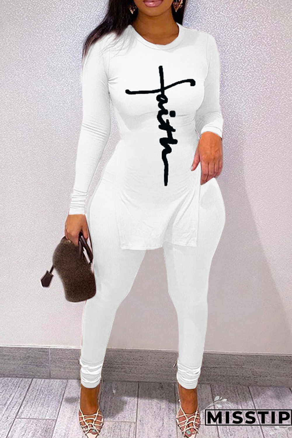 Green Casual Print Patchwork O Neck Long Sleeve Two Pieces