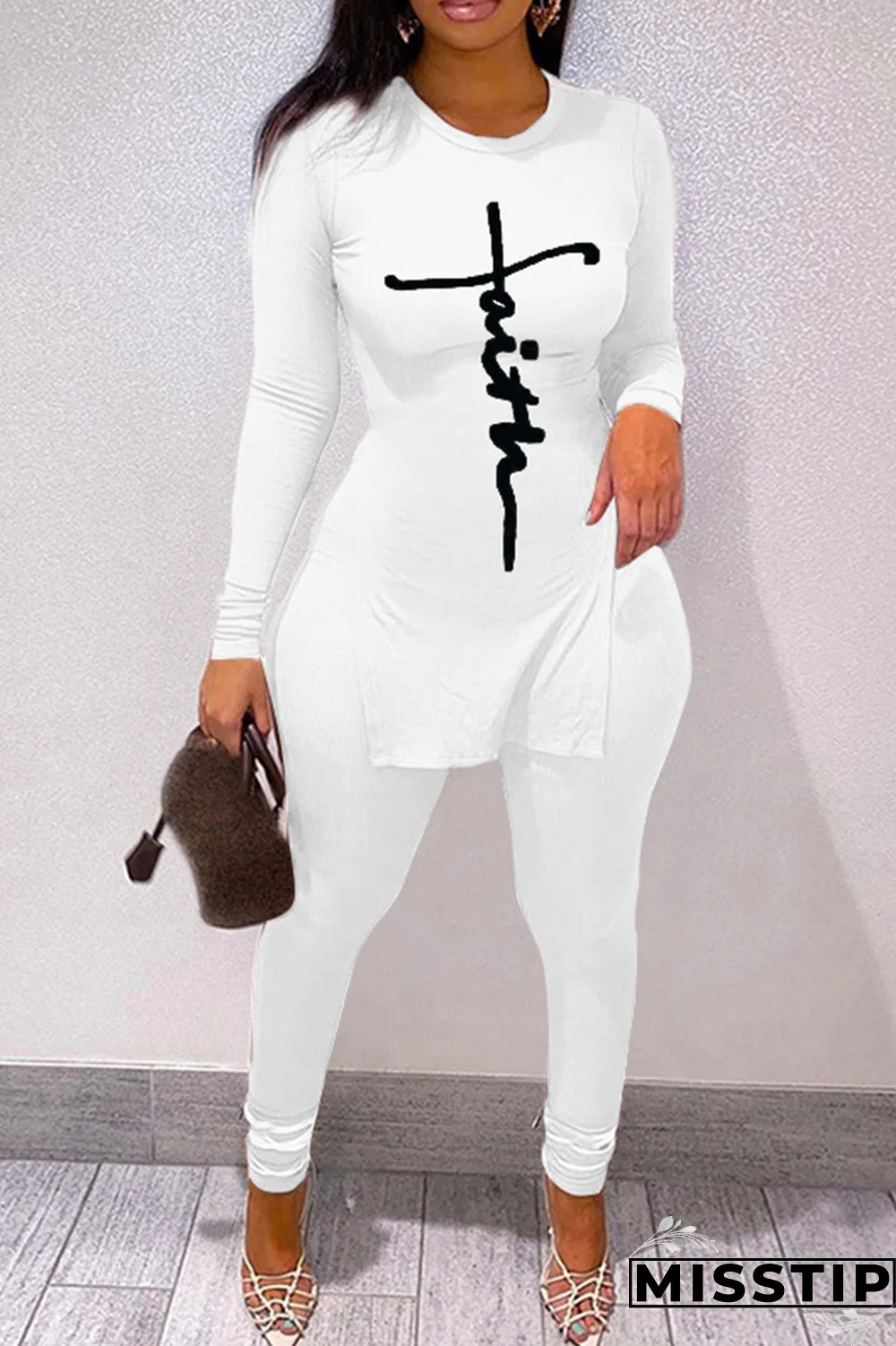 Green Casual Print Patchwork O Neck Long Sleeve Two Pieces