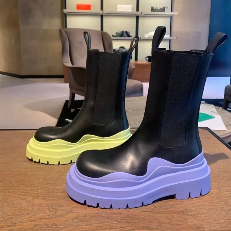 Women Platform Chelsea Boots 2022 New Mid-tube Boots Thick-soled Martin Boot Female Thigh High Boots Flat Wedges Winter Shoes